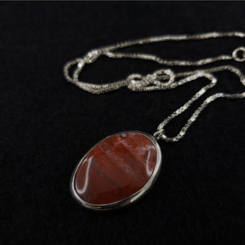 Red Jasper Pendant With 925 Italy Sterling Silver Necklace - Picture 5 of 7